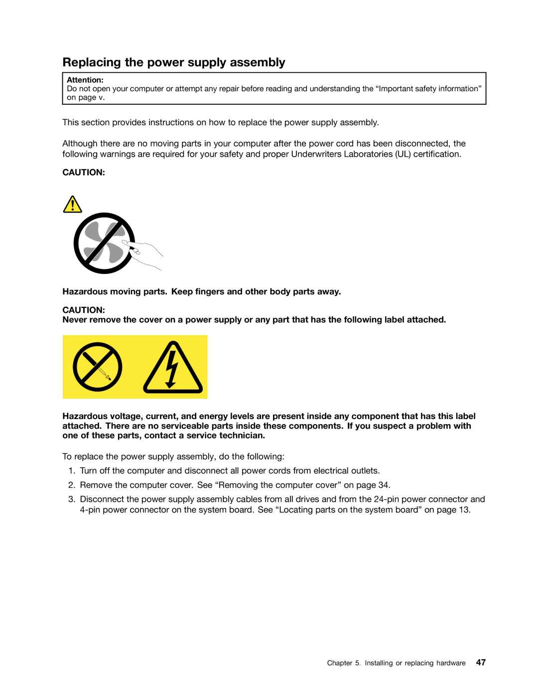 Lenovo 3484JMU manual Replacing the power supply assembly 