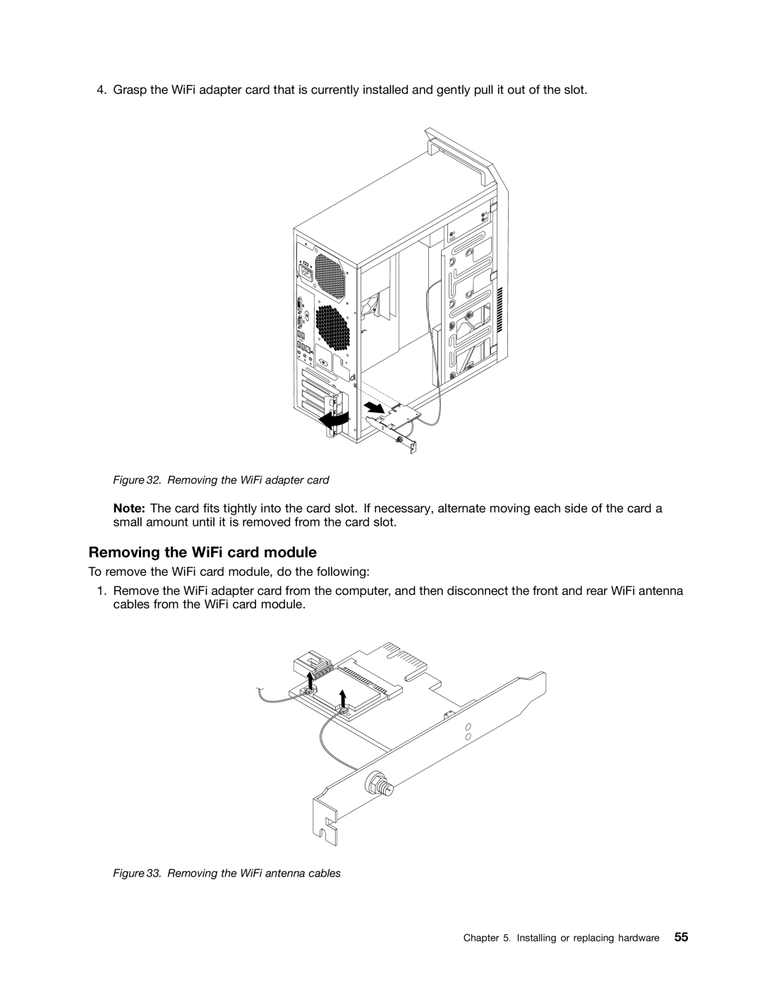 Lenovo 3484JMU manual Removing the WiFi card module, Removing the WiFi adapter card 