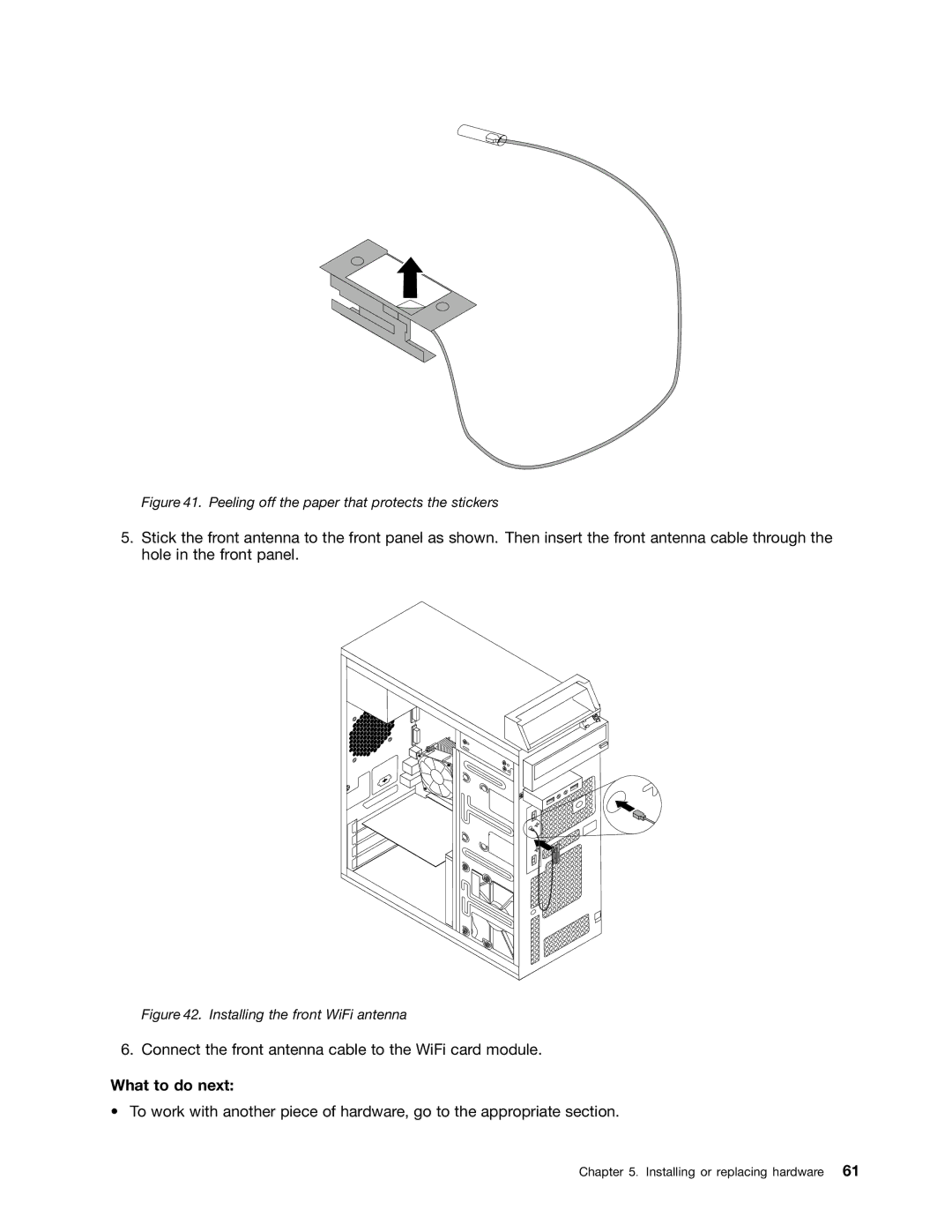 Lenovo 3484JMU manual Connect the front antenna cable to the WiFi card module 