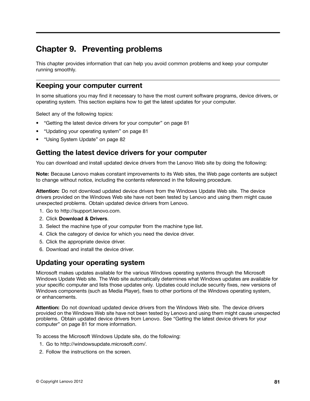 Lenovo 3484JMU Preventing problems, Keeping your computer current, Getting the latest device drivers for your computer 