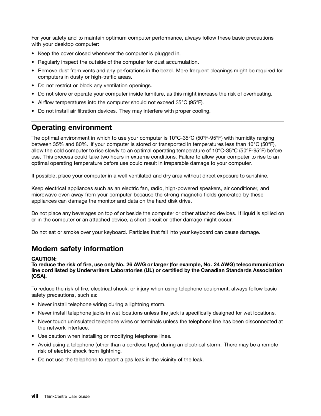 Lenovo 3493DFU, 3496 manual Operating environment, Modem safety information 