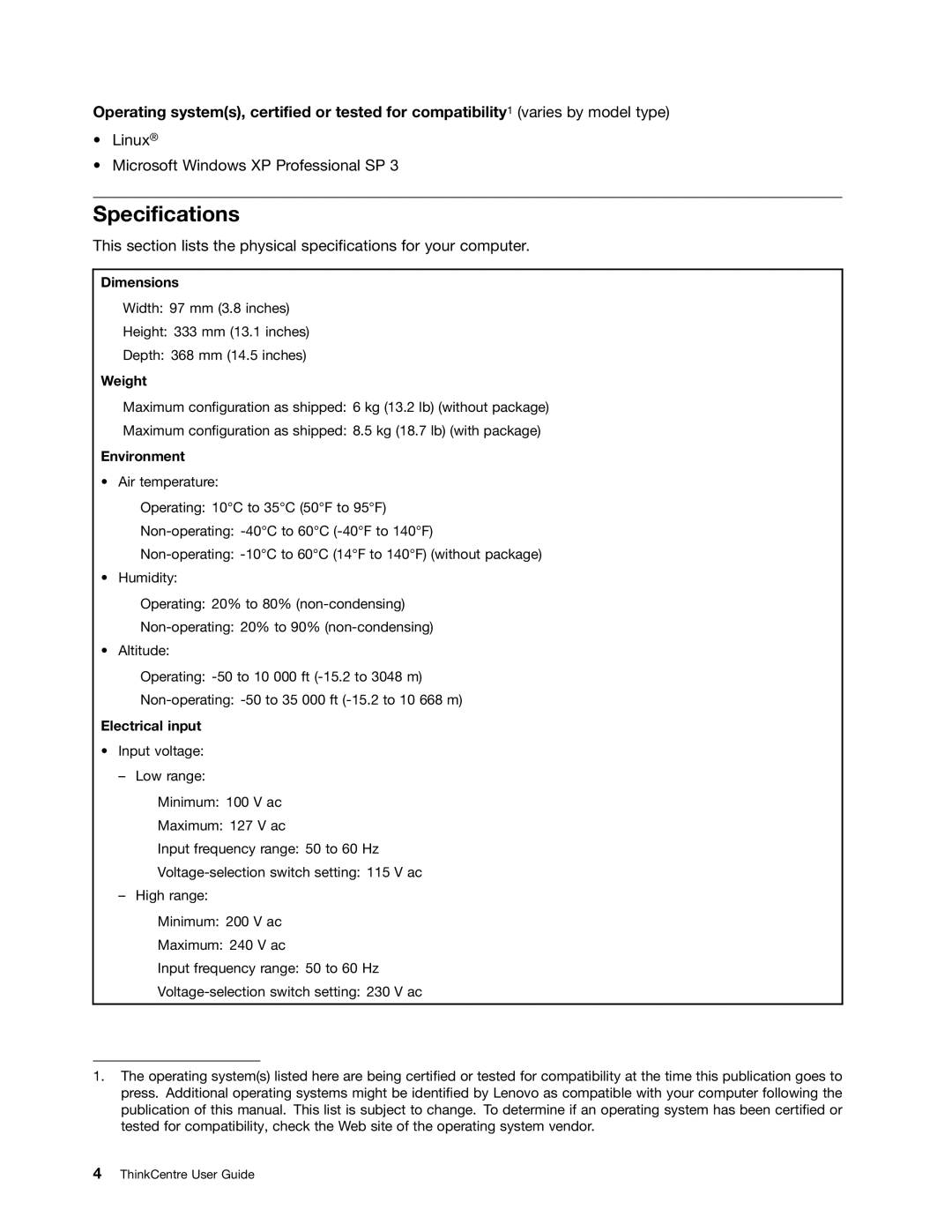 Lenovo 3493DFU, 3496 manual Specifications, Weight 