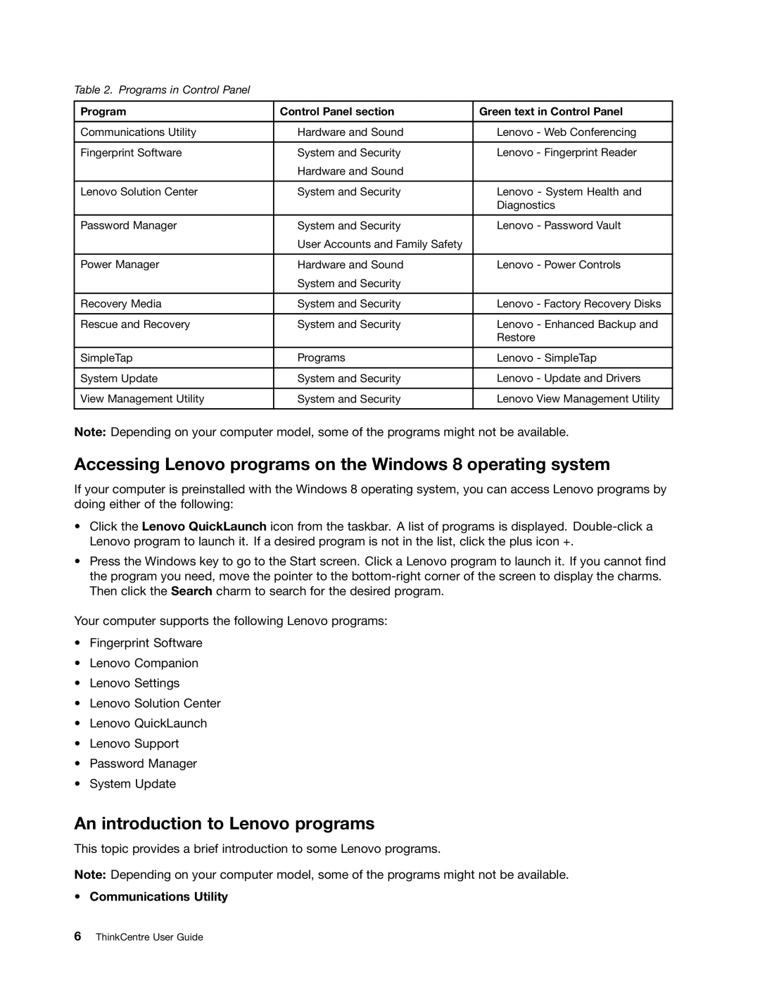 Lenovo 3496, 3493DFU manual Accessing Lenovo programs on the Windows 8 operating system, An introduction to Lenovo programs 