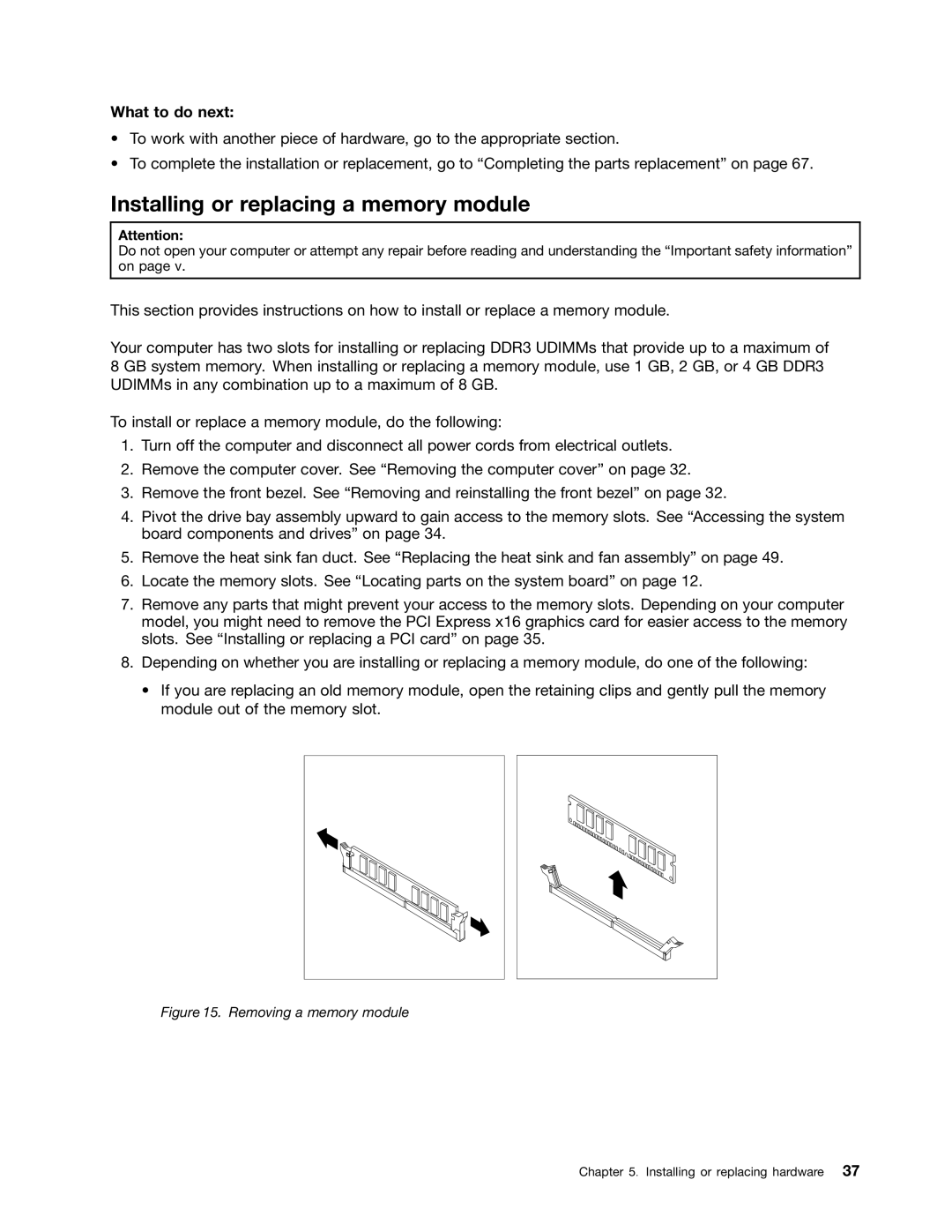 Lenovo 3493DFU, 3496 manual Installing or replacing a memory module, Removing a memory module 