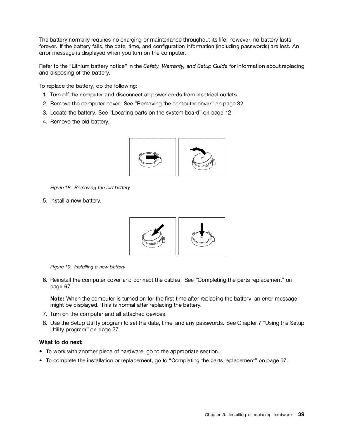 Lenovo 3496, 3493DFU manual Install a new battery 