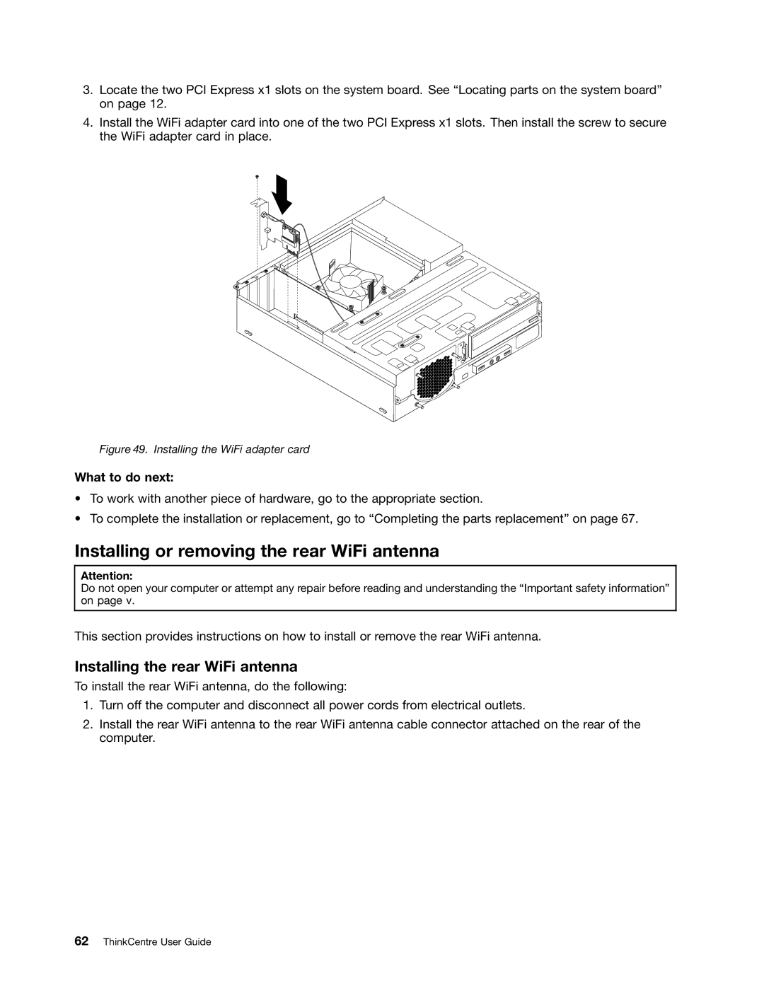 Lenovo 3496, 3493DFU manual Installing or removing the rear WiFi antenna, Installing the rear WiFi antenna 