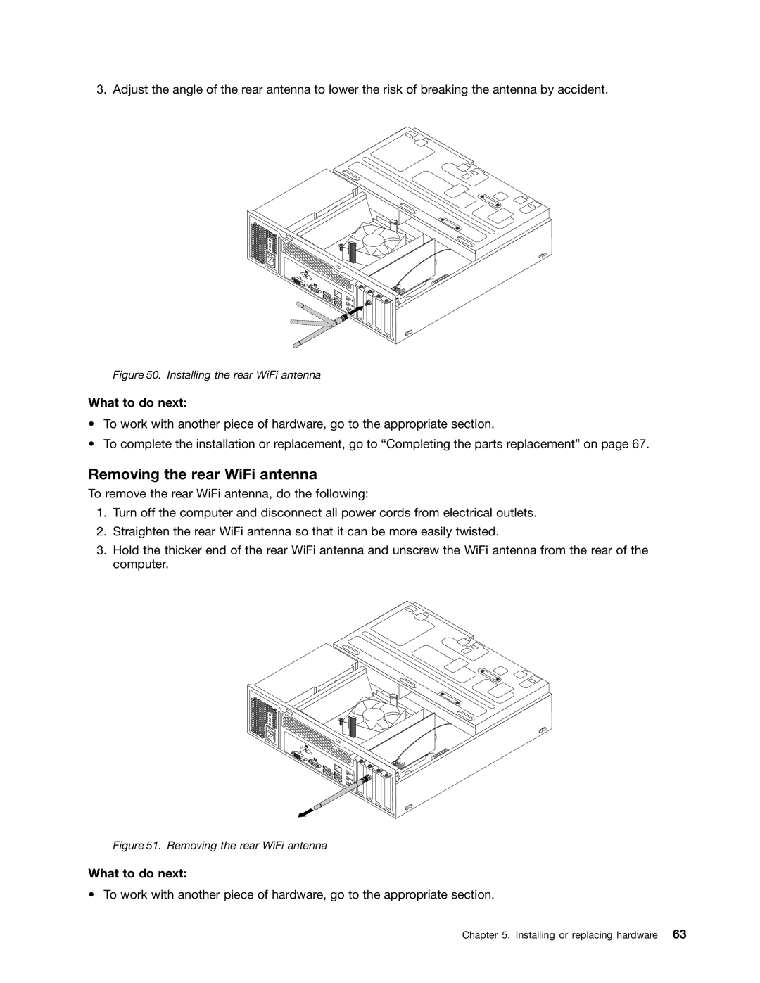 Lenovo 3496, 3493DFU manual Removing the rear WiFi antenna, Installing the rear WiFi antenna 