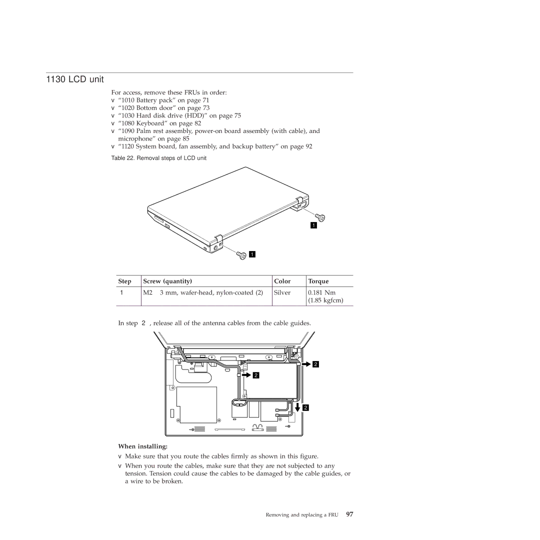 Lenovo X100E, 350828U manual LCD unit, When installing 