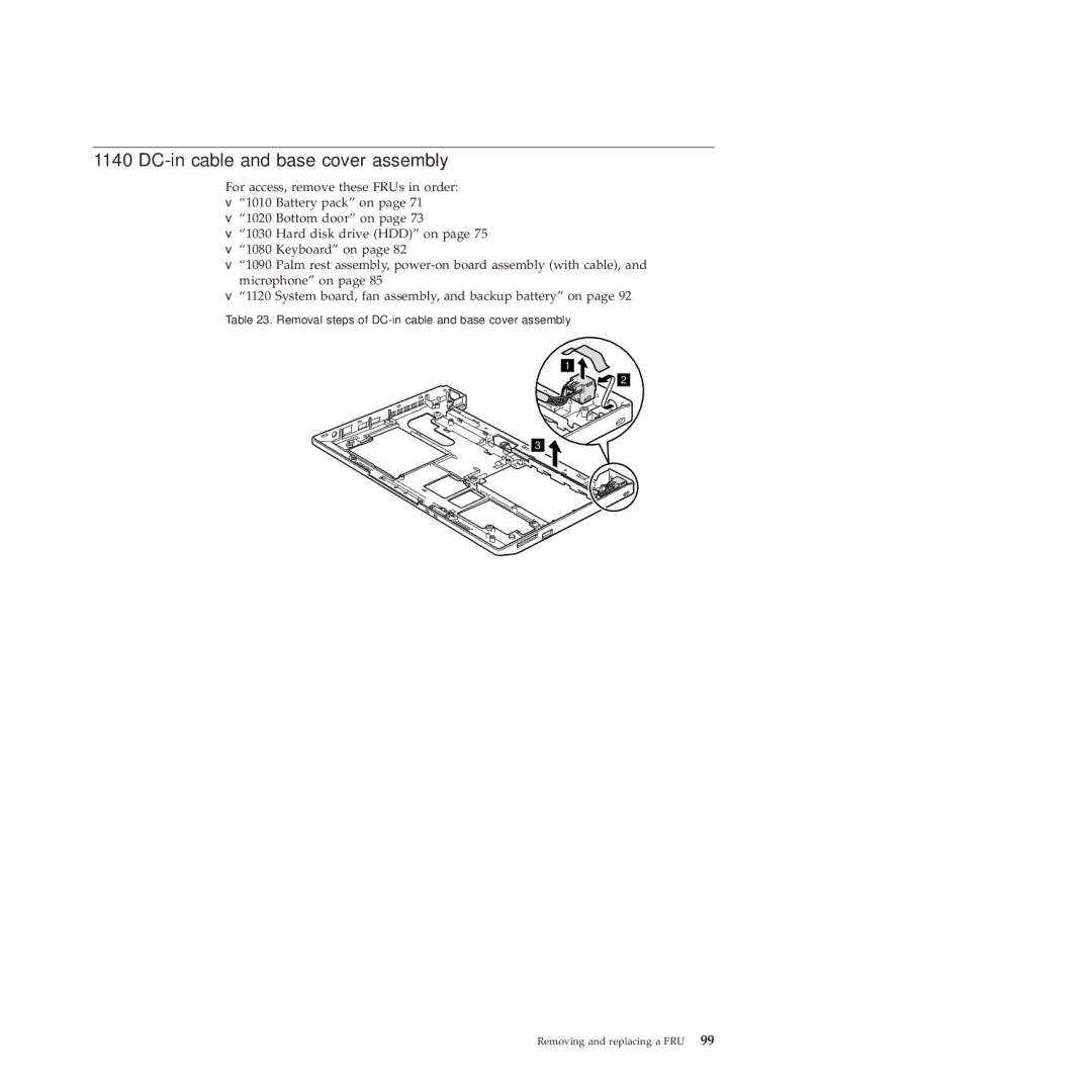 Lenovo X100E, 350828U manual DC-in cable and base cover assembly 