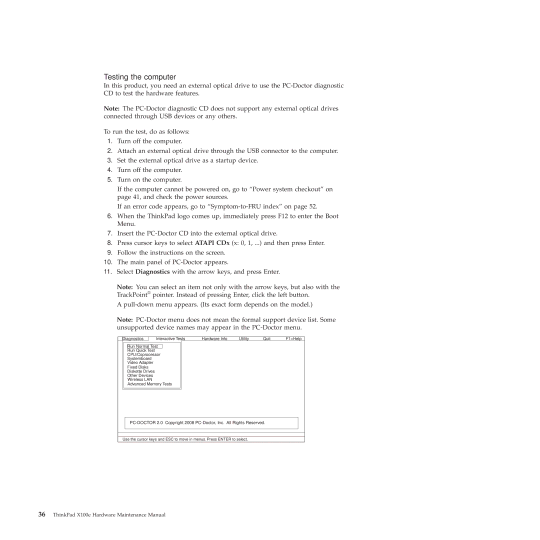 Lenovo 350828U, X100E manual Testing the computer 