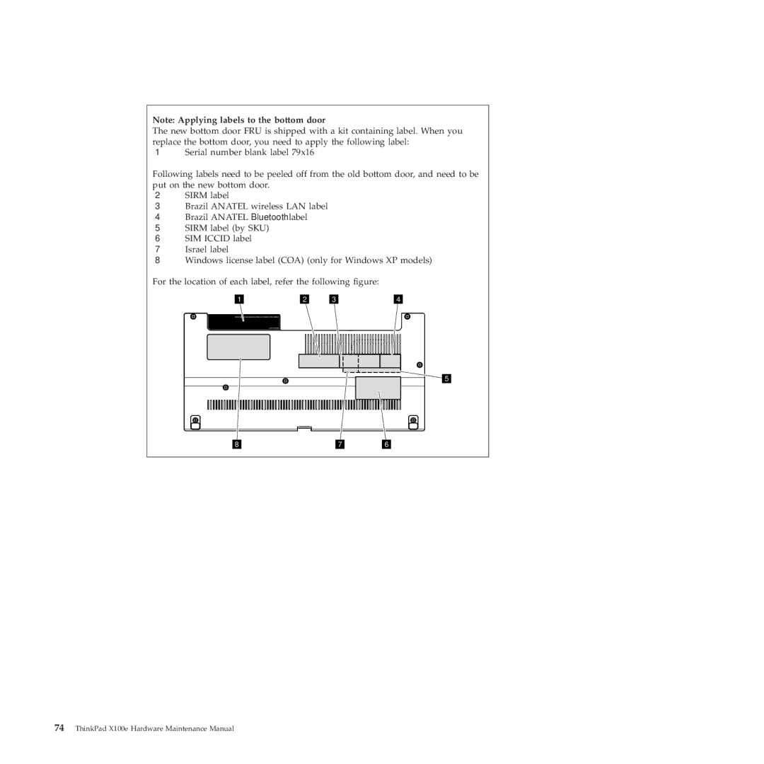 Lenovo 350828U, X100E manual ThinkPad X100e Hardware Maintenance Manual 