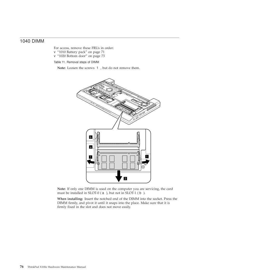 Lenovo 350828U, X100E manual Dimm 