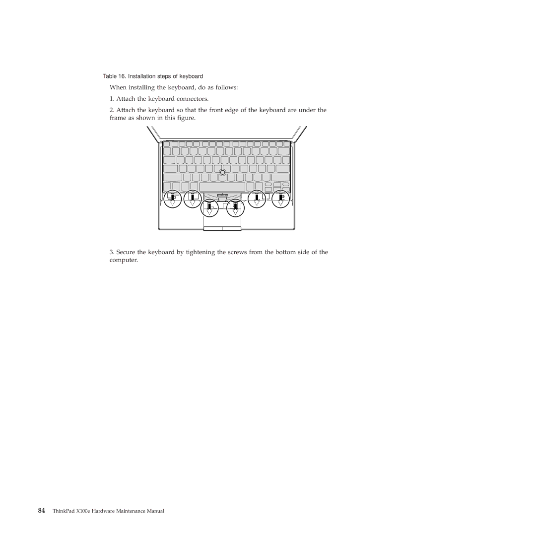 Lenovo 350828U, X100E manual Installation steps of keyboard 