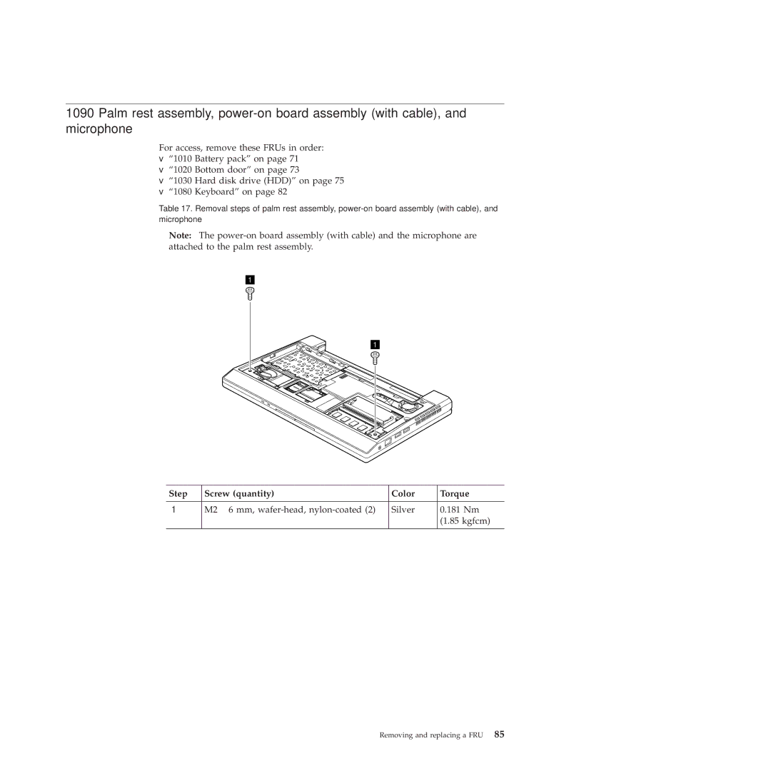 Lenovo X100E, 350828U manual M2 ⋅ 6 mm, wafer-head, nylon-coated Silver 181 Nm Kgfcm 