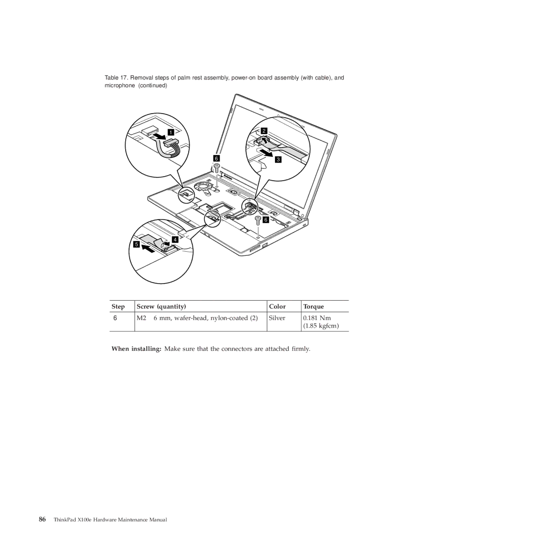 Lenovo 350828U, X100E manual Step Screw quantity Color Torque 