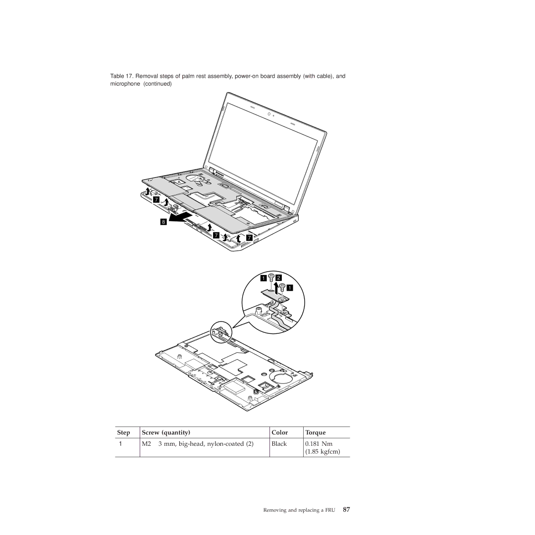 Lenovo X100E, 350828U manual M2 ⋅ 3 mm, big-head, nylon-coated Black 181 Nm Kgfcm 