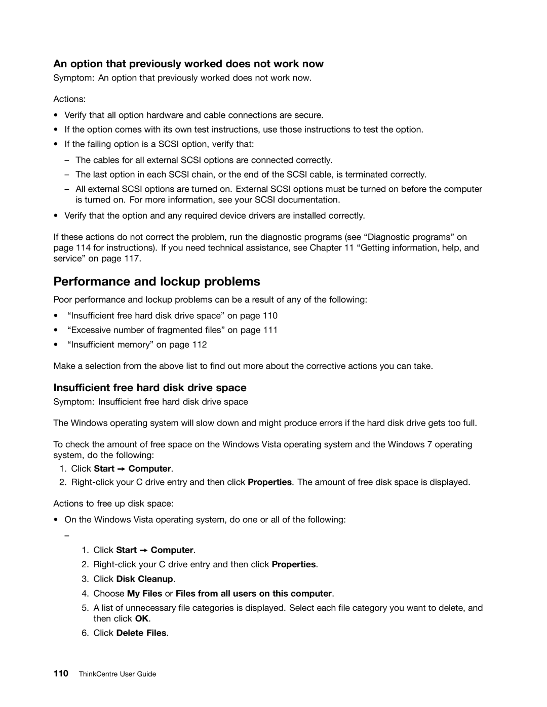 Lenovo 3629, 967 Performance and lockup problems, An option that previously worked does not work now, Click Start Computer 