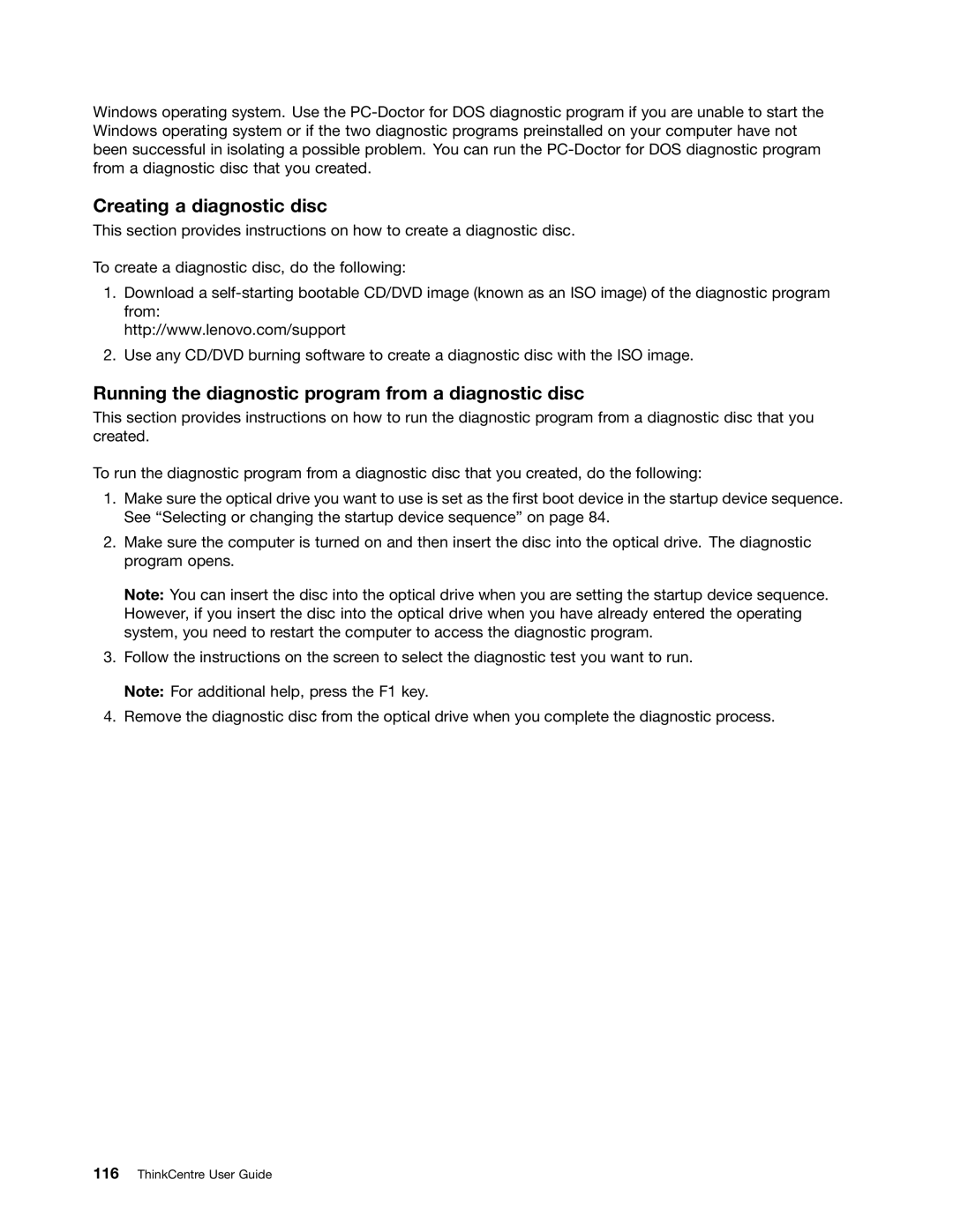 Lenovo 3596, 3668, 967, 900, 3676, 3654, 3629 Creating a diagnostic disc, Running the diagnostic program from a diagnostic disc 