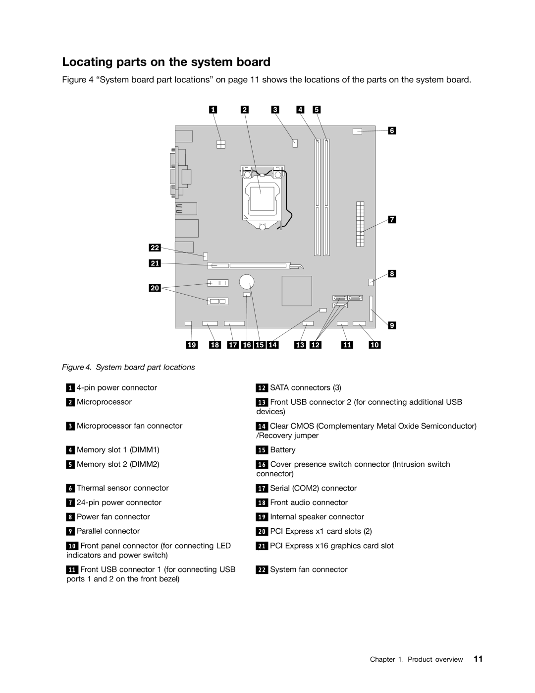 Lenovo 3660, 3668, 967, 900, 3676, 3654, 3629, 3578, 3594, 3598 Locating parts on the system board, System board part locations 