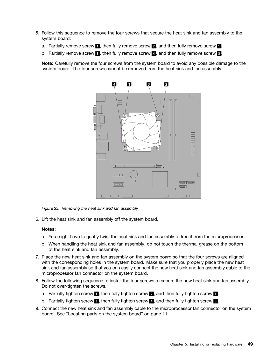 Lenovo 3664, 3668, 967, 900, 3676, 3654, 3629, 3578, 3594, 3598, 3660, 3596, 1271 manual Removing the heat sink and fan assembly 