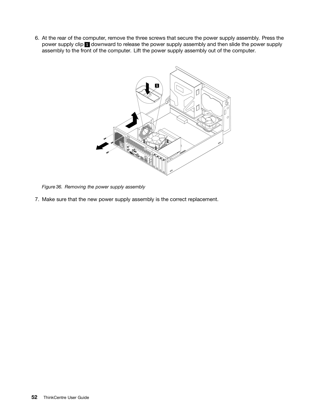 Lenovo 1271, 3668, 967, 900, 3676, 3654, 3629, 3578, 3594, 3598, 3664, 3660, 3596 manual Removing the power supply assembly 