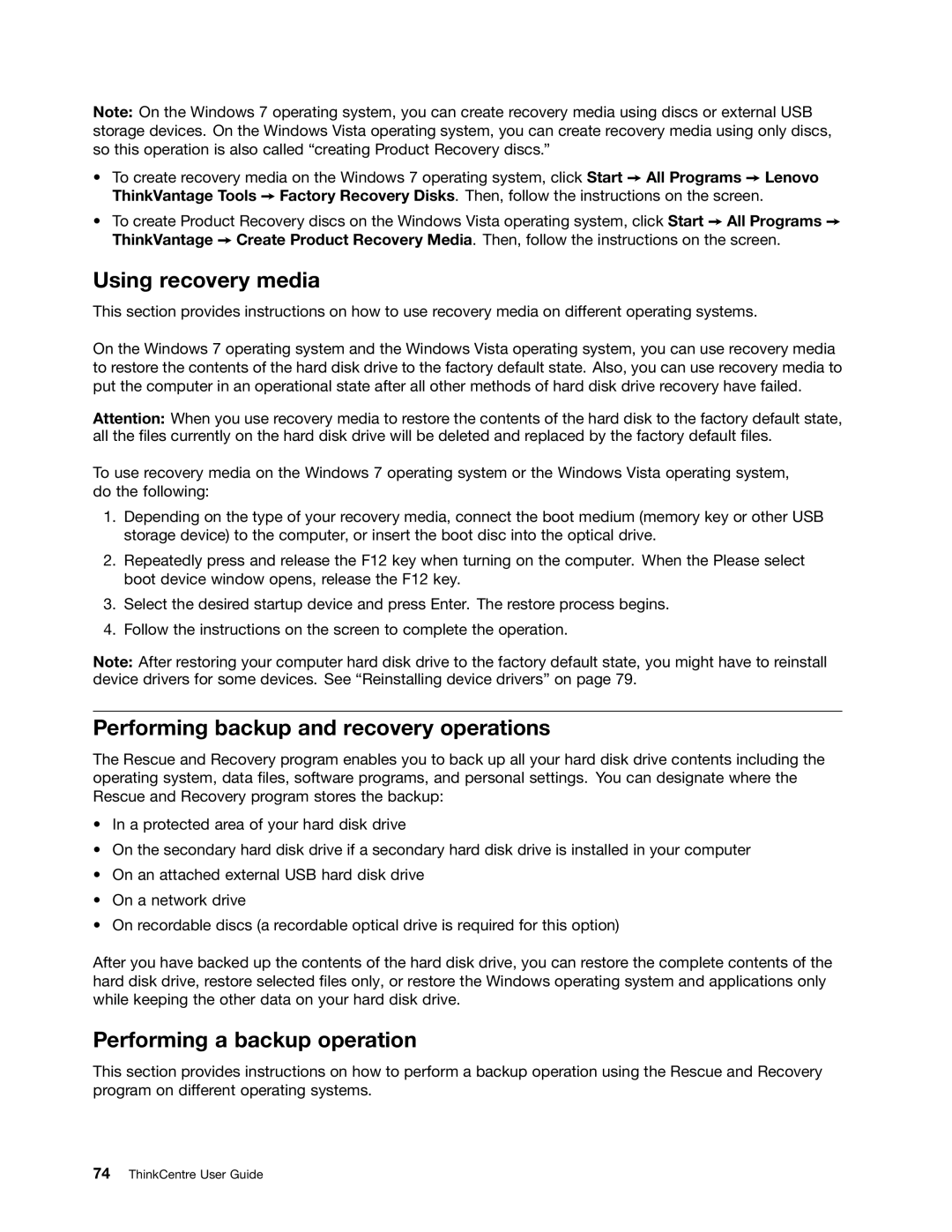 Lenovo 3598, 3668, 967, 900 Using recovery media, Performing backup and recovery operations, Performing a backup operation 