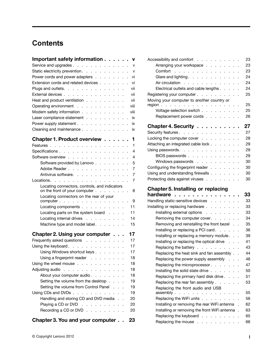 Lenovo 3665, 3675, 896, 3662, 3655, 3634, 3597, 3617, 3593, 3595, 3498, 2116, 1112, 0958B2U manual Contents 