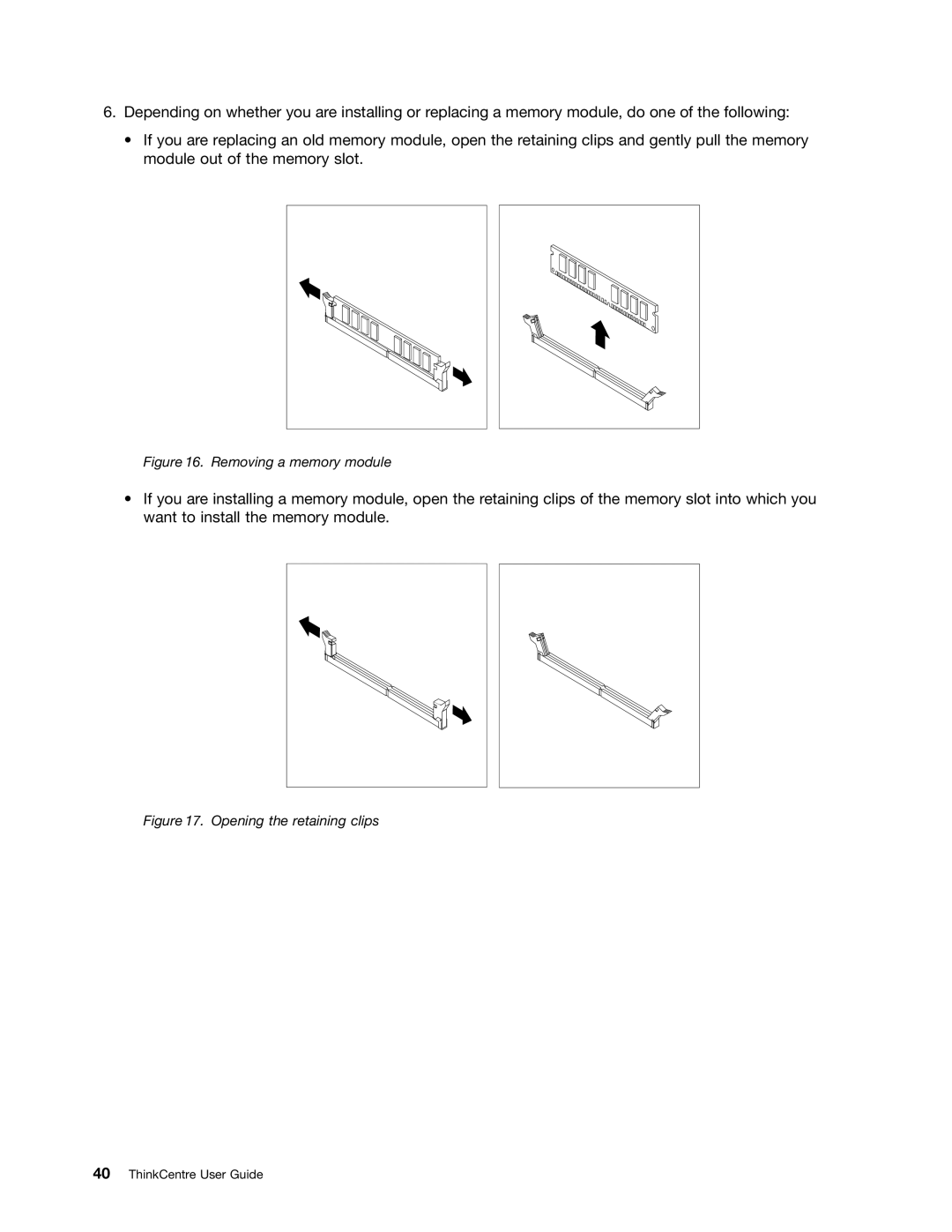 Lenovo 3597, 3675, 896, 3665, 3662, 3655, 3634, 3617, 3593, 3595, 3498, 2116, 1112, 0958B2U manual Removing a memory module 