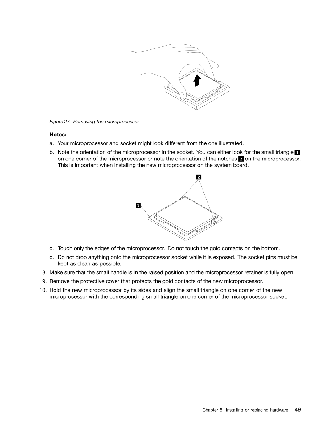 Lenovo 896, 3675, 3665, 3662, 3655, 3634, 3597, 3617, 3593, 3595, 3498, 2116, 1112, 0958B2U manual Removing the microprocessor 