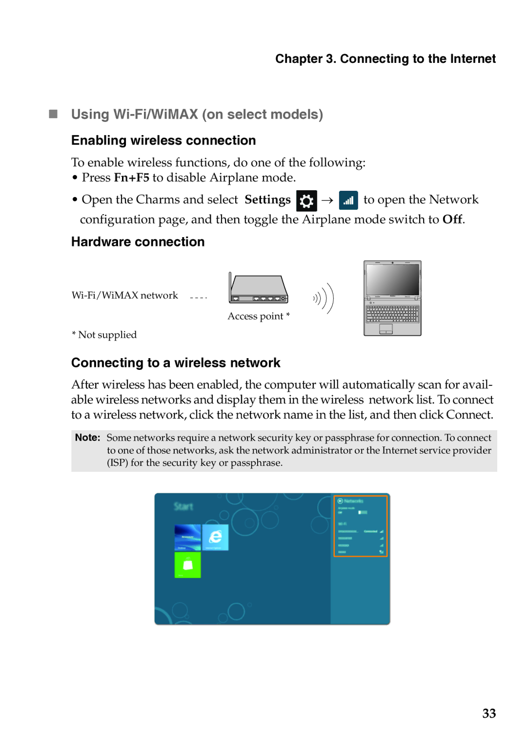 Lenovo 37012PU, 367927U, 59359143, 59359680, G780, G580, G585, G485, G480 Hardware connection, Connecting to a wireless network 