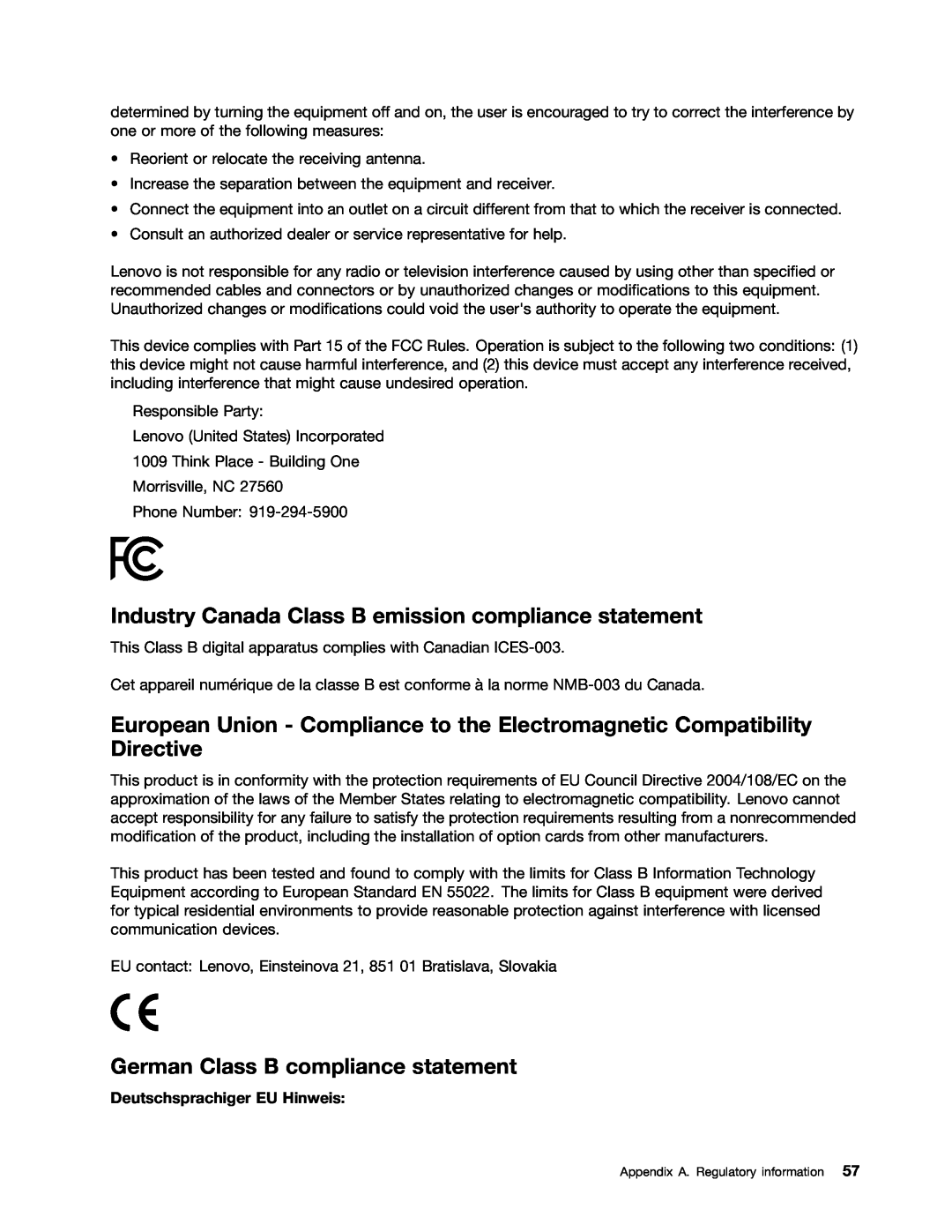 Lenovo 367923U, 36822AU, 368229U Industry Canada Class B emission compliance statement, German Class B compliance statement 