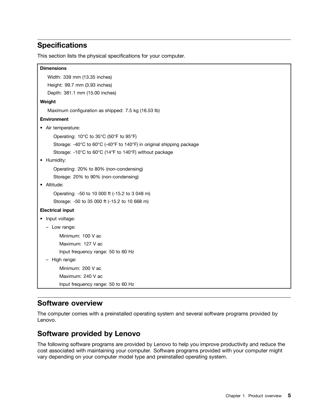 Lenovo 3690, 3695, 3688, 3691, 3693 manual Specifications, Software overview, Software provided by Lenovo 