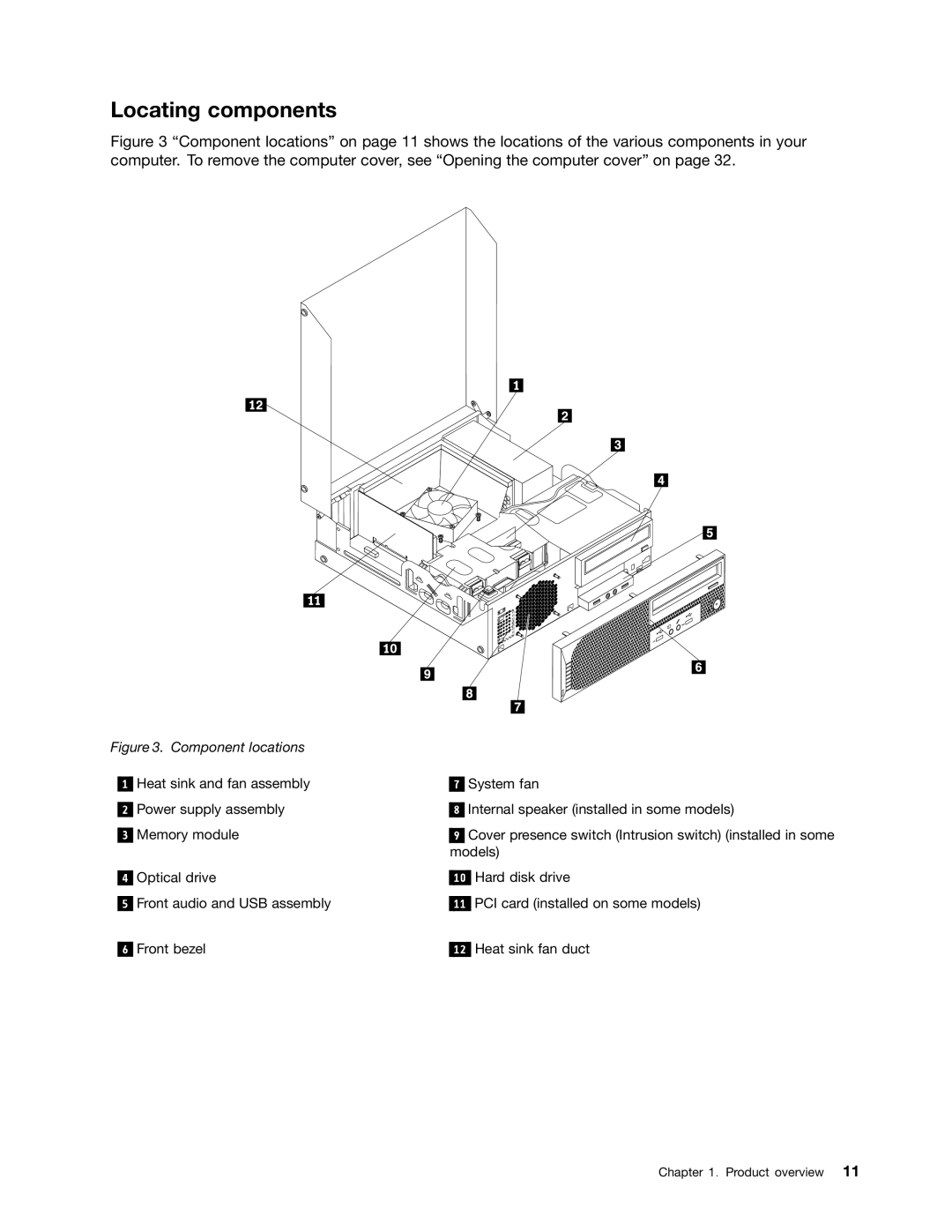 Lenovo 3691, 3695, 3688, 3690, 3693 manual Locating components, Component locations 