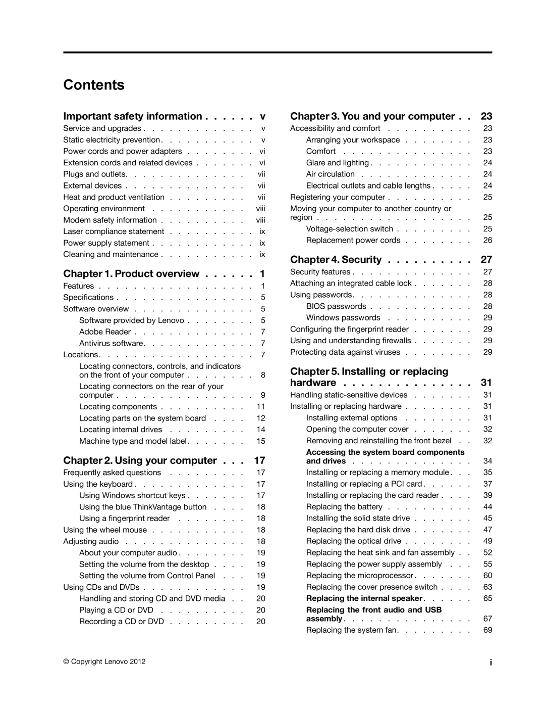 Lenovo 3691, 3695, 3688, 3690, 3693 manual Contents 