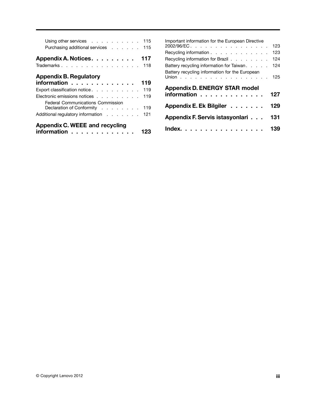 Lenovo 3695, 3688, 3690, 3691, 3693 manual Appendix A. Notices 117 