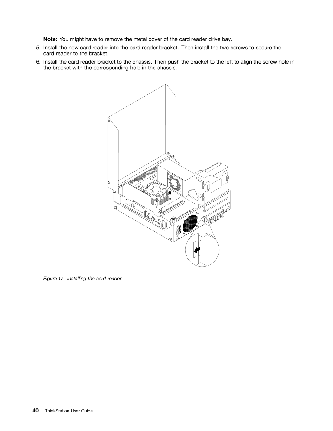 Lenovo 3690, 3695, 3688, 3691, 3693 manual Installing the card reader 