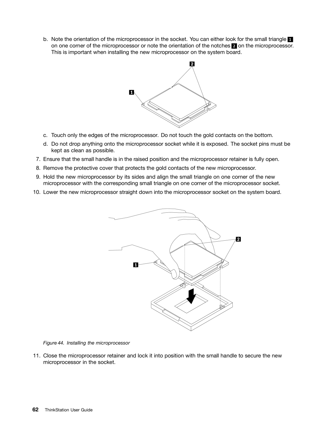 Lenovo 3693, 3695, 3688, 3690, 3691 manual Installing the microprocessor 