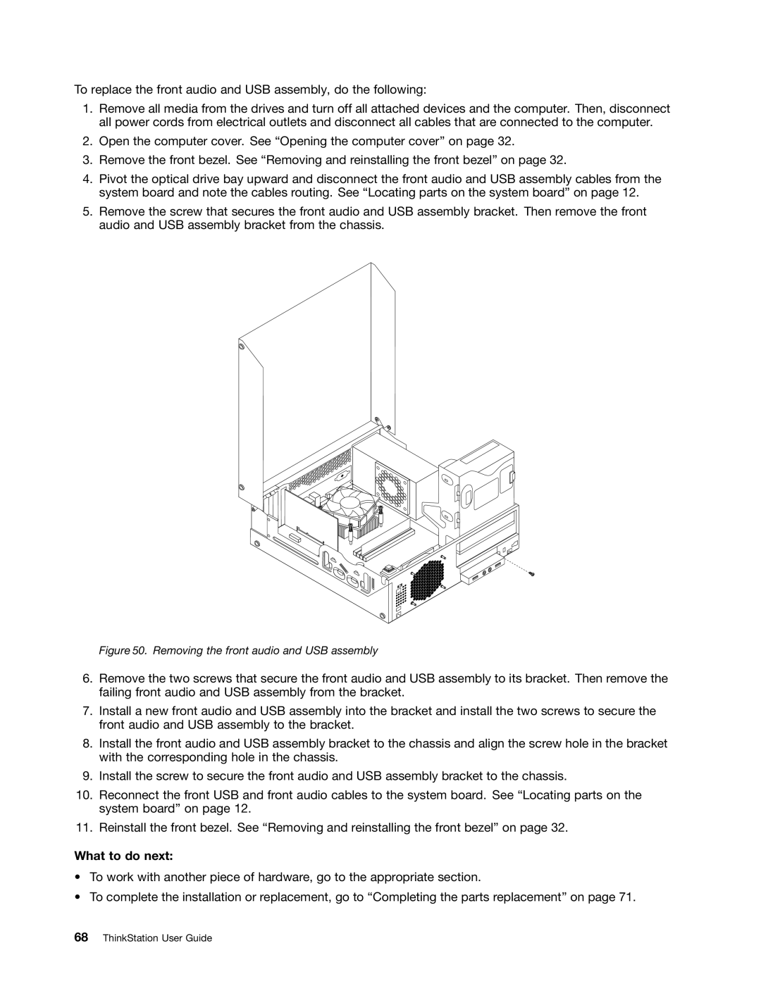 Lenovo 3695, 3688, 3690, 3691, 3693 manual Removing the front audio and USB assembly 