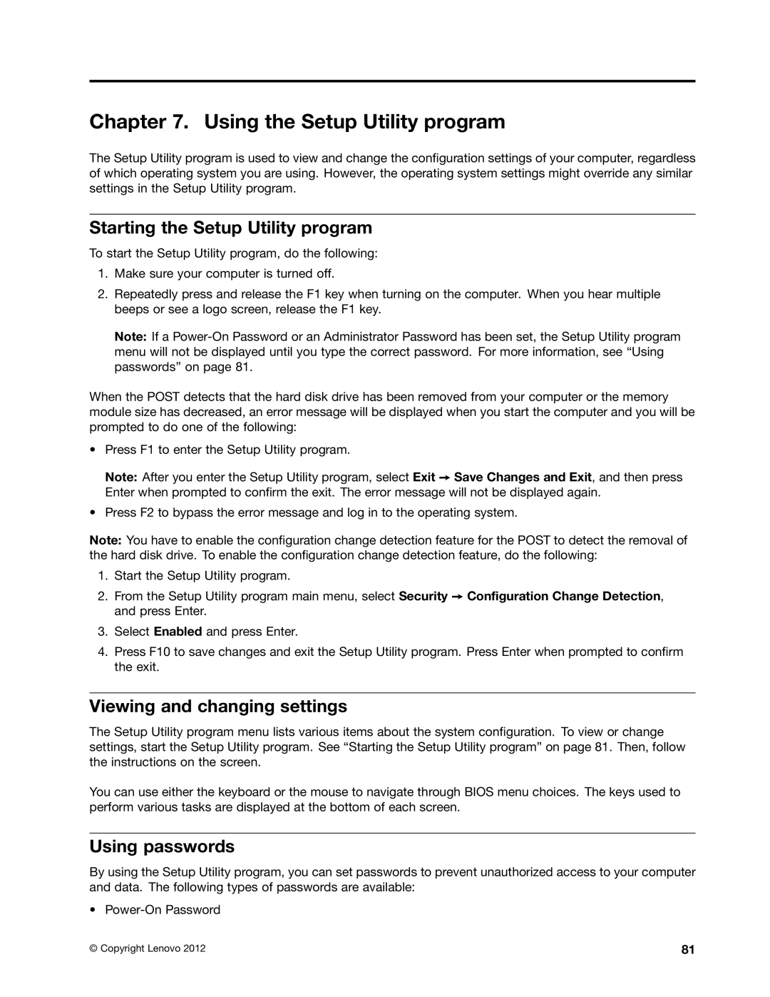 Lenovo 3691, 3695, 3688 Using the Setup Utility program, Starting the Setup Utility program, Viewing and changing settings 