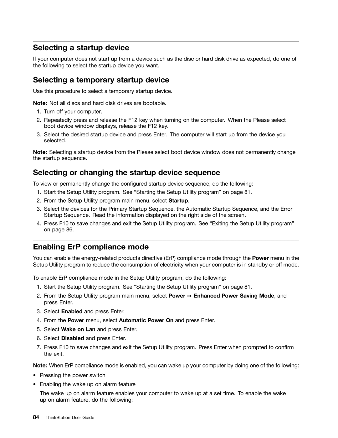 Lenovo 3688, 3695, 3690, 3691 Selecting a startup device, Selecting a temporary startup device, Enabling ErP compliance mode 