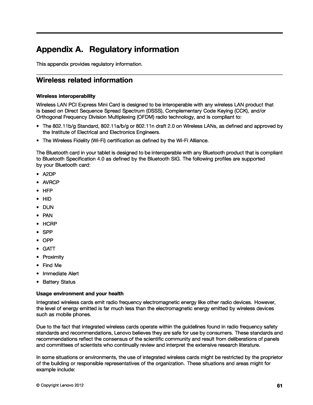 Lenovo 36984MU, 36984UU manual Appendix A. Regulatory information, Wireless related information, Wireless interoperability 