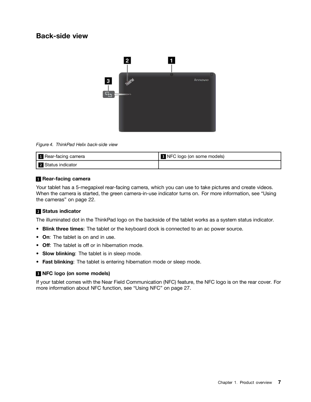 Lenovo 36984QU, 36984UU, 36984RU, 369724U, 36984MU, 370133U manual Back-side view, Rear-facing camera, NFC logo on some models 