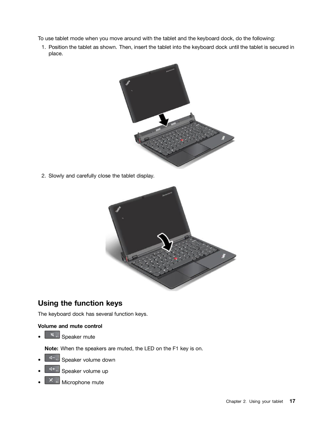 Lenovo 36984MU, 36984UU, 36984RU, 369724U, 36984QU, 370133U, 36984LU, 37023SU Using the function keys, Volume and mute control 