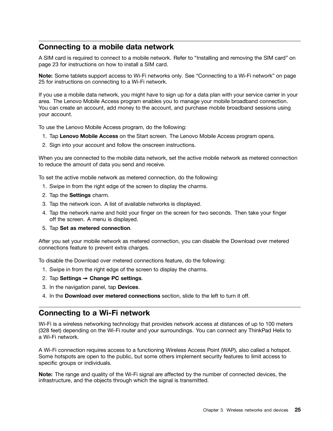 Lenovo 36984UU, 36984RU Connecting to a mobile data network, Connecting to a Wi-Fi network, Tap Set as metered connection 