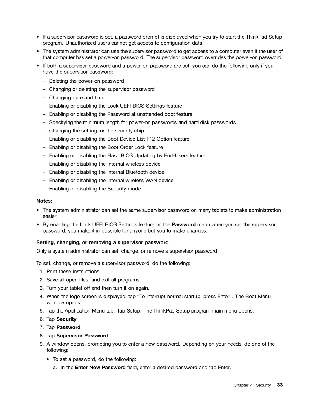 Lenovo 36984SU Setting, changing, or removing a supervisor password, Tap Security Tap Password Tap Supervisor Password 
