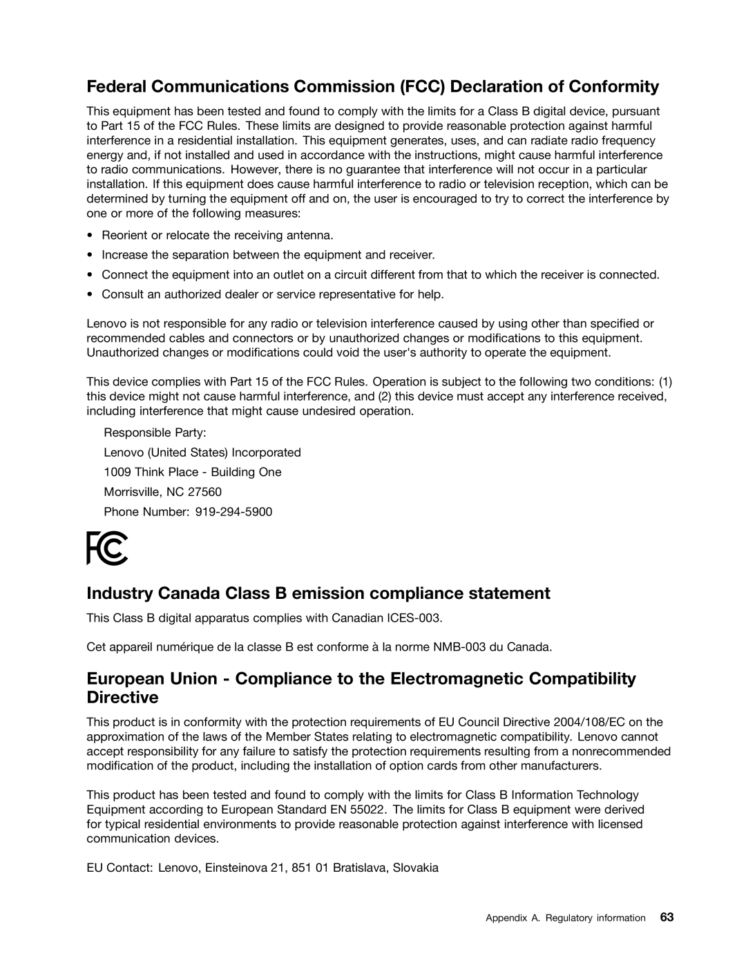 Lenovo 370133U, 36984UU, 36984RU, 369724U, 36984MU, 36984QU, 36984LU manual Industry Canada Class B emission compliance statement 