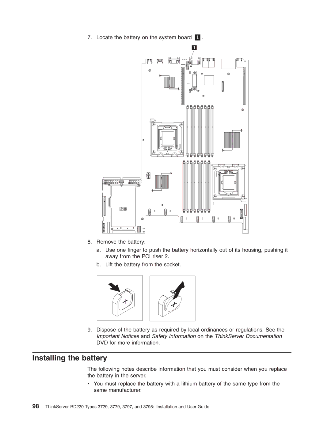 Lenovo 3797 manual Installing the battery 