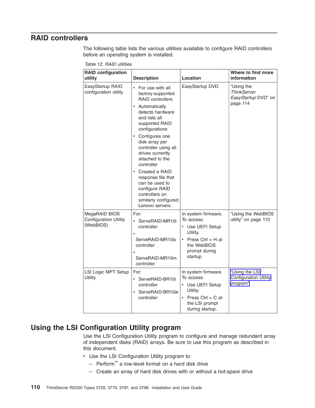 Lenovo 3797 manual RAID controllers, Using the LSI Configuration Utility program 