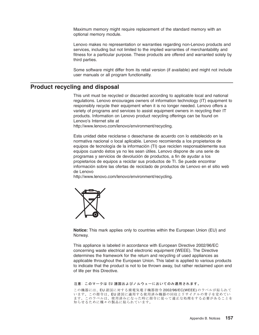 Lenovo 3797 manual Product recycling and disposal 