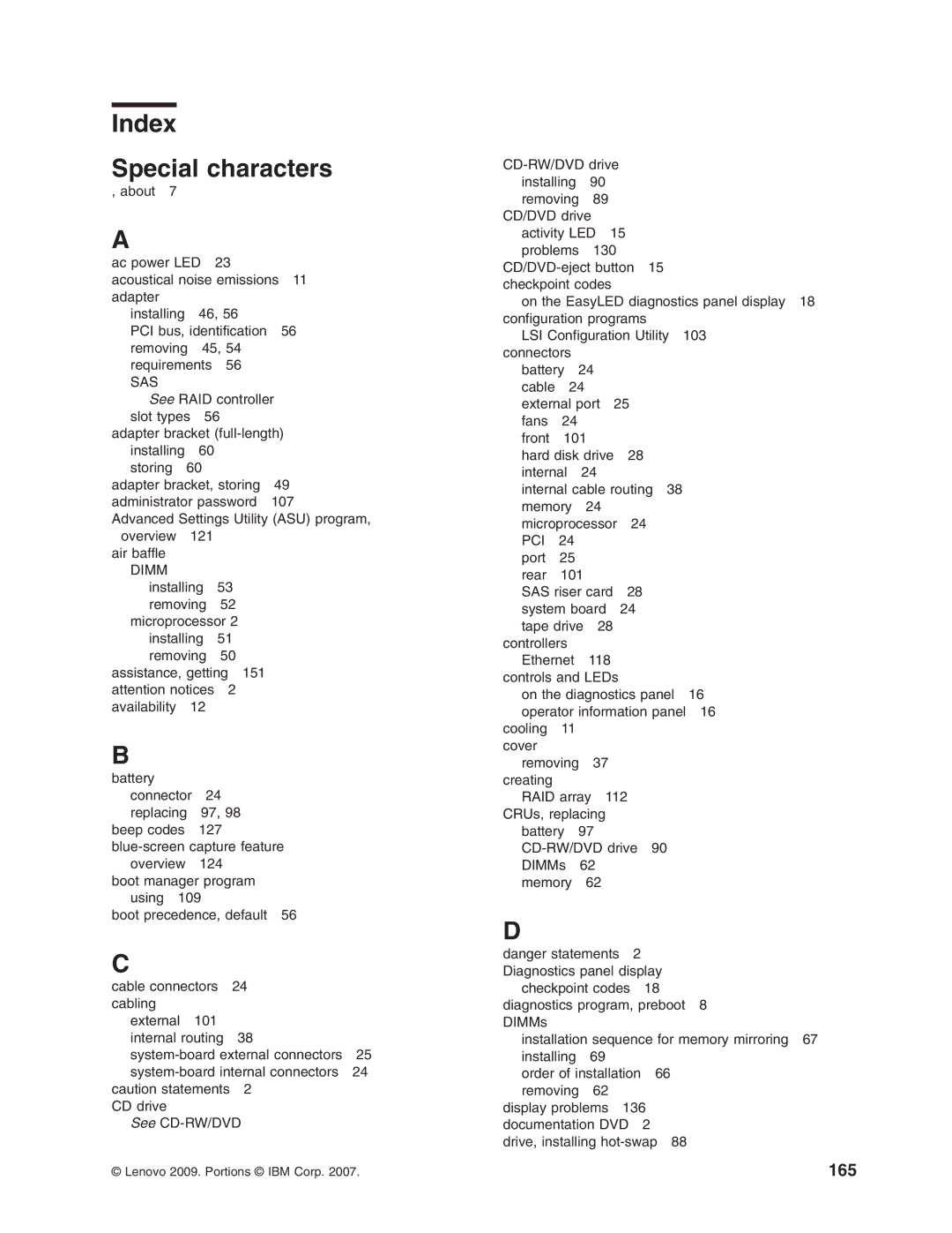 Lenovo 3797 manual Index Special characters 